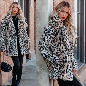 NWT En Crème Leopard Print Faux Fur Jacket